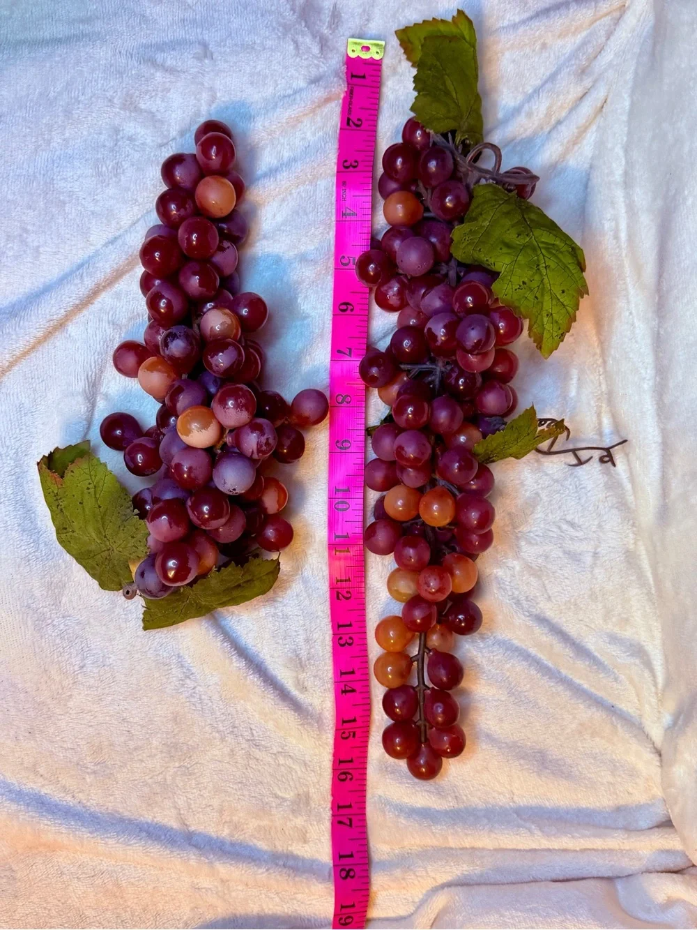 Realistic Purple Faux Grape Cluster with Green Leaves